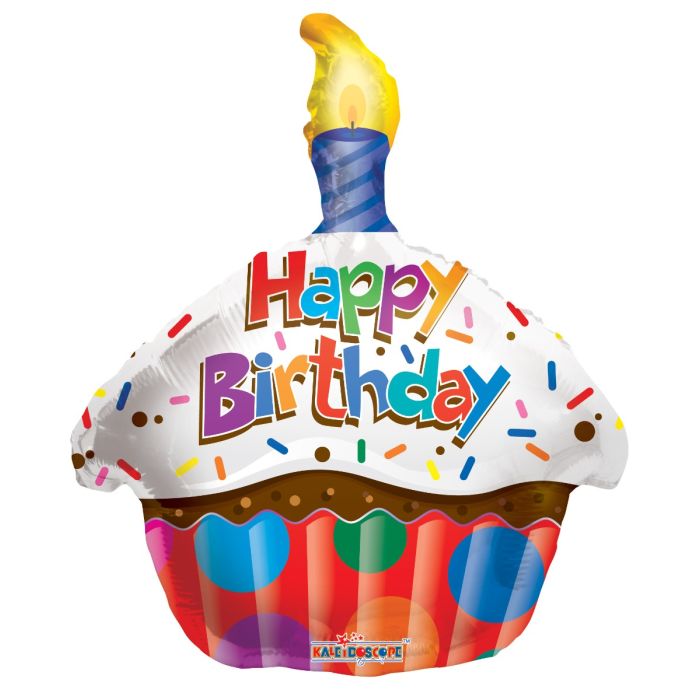 18" Happy Birthday Cup Cake Single Candle Foil Balloon
