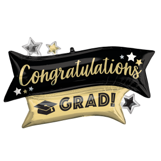 38" Congrats Grad Black & Gold Banner