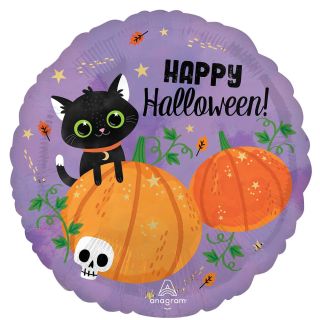 18" Halloween Cat & Pumpkins