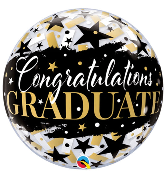 22" Black & Gold Grad Stars Single Bubble