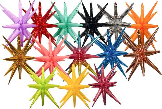 22" Starburst 3D Foil Balloon with 14 Star Points - SMALL (Choose Color)