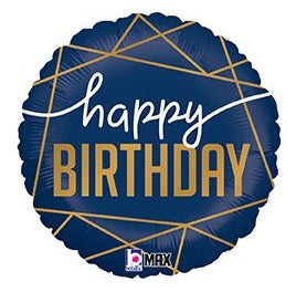 18" Navy & Gold B'day Pkg